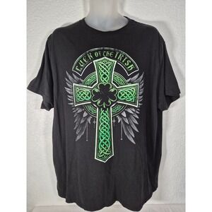 Luck of the Irish Celtic Cross Shamrock Wings Graphic T-Shirt Black Mens XL